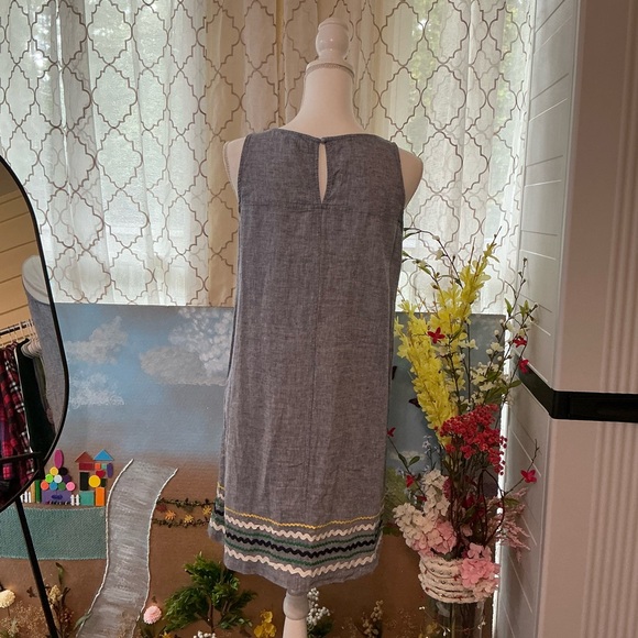 For Cynthia Denim Blue Midi Dress with Colorful Hem - Picture 3 of 6